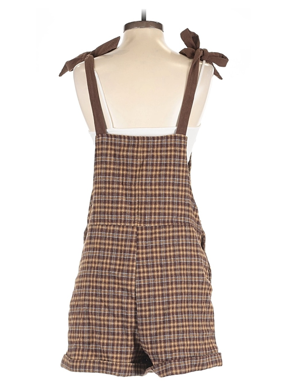 Cider Brown and Cream Plaid Shortalls - Picture 2 of 3